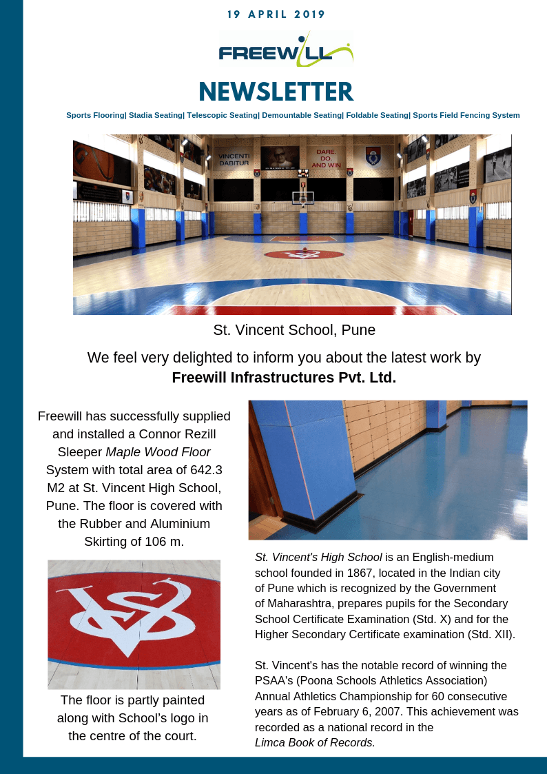 Maple wood sports floor installed at St. Vincent High School, Pune